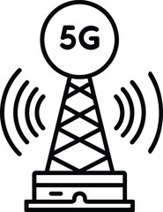 5 G cell tower icon with radiating signal waves communication