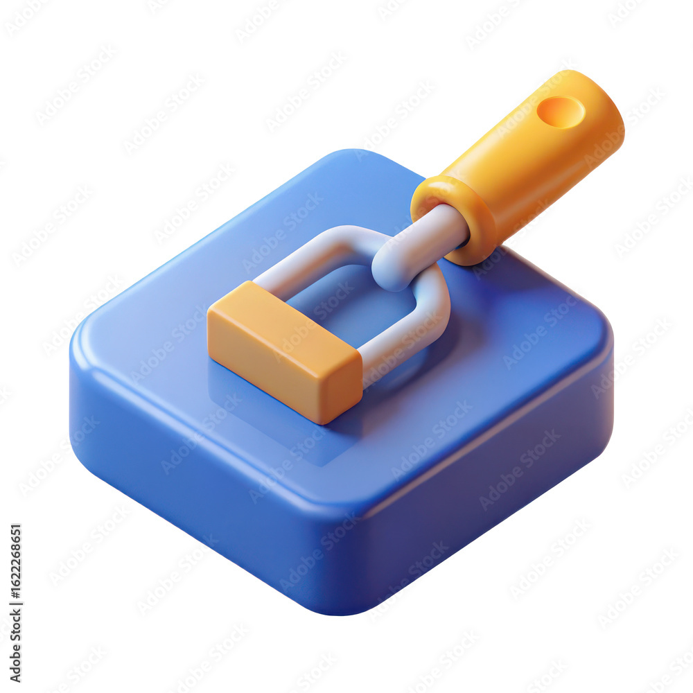Poster isometric padlock security concept render of a yellow and blue lock for website and app design