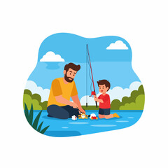Heartwarming Father and Son Fishing Adventure: A Perfect Day of Bonding and Outdoor Fun, Creating Cherished Memories Together, Ideal for Family Values