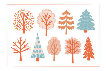 Illustrative Trees: A collection of illustrated trees showcase a variety of stylized forms. Each tree, unique in its design, stands as a testament to creative expression