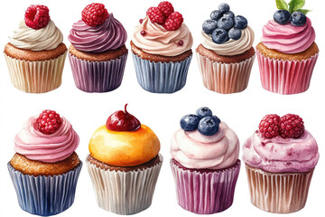 A Collection of Cozy Watercolor Cupcakes and Aprons