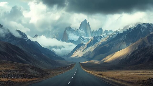 Empty road leading to mount fitz roy in patagonia, argentina