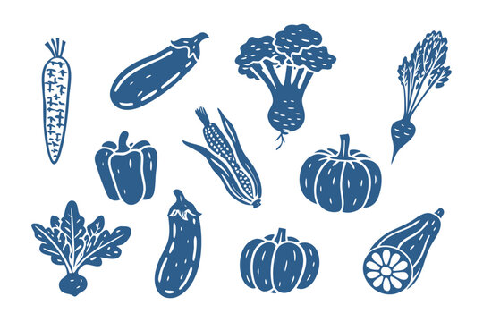 Fresh Harvest of Blue Vegetables: A stylized collection of fresh and vibrant blue vegetables in an artistic illustration, showcasing the bounty of the harvest.