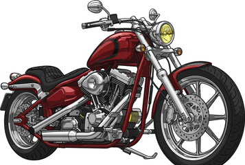 Classic cherry red motorcycle with gleaming chrome accents on white backdrop