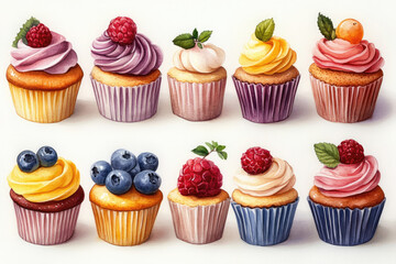 Whimsical Watercolor Cupcakes Neatly Paired with Aprons