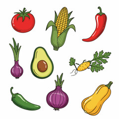 Fresh vegetables collection, colorful food elements