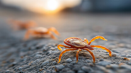 Close-up of ticks crawling on a rocky surface