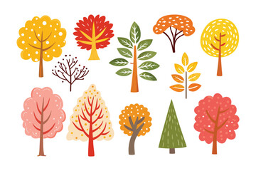 Colorful Trees Collection: A whimsical collection of colorful, stylised trees, each boasting unique leaf forms and vibrant hues. Capturing the essence of nature in art form.