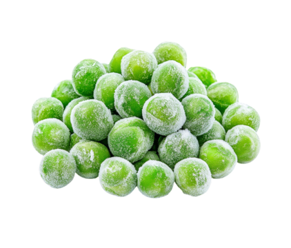 Freshly frozen green peas isolated on transparent background for health and dietary concepts 