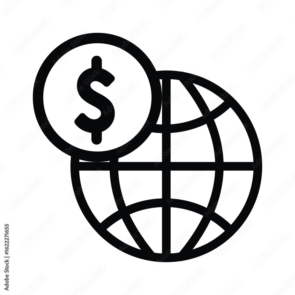 Poster a dollar coin is superimposed on a globe with latitude and longitude lines
