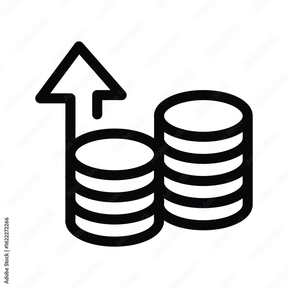 Poster an icon of coin stacks one with an arrow pointing upward showing financial growth