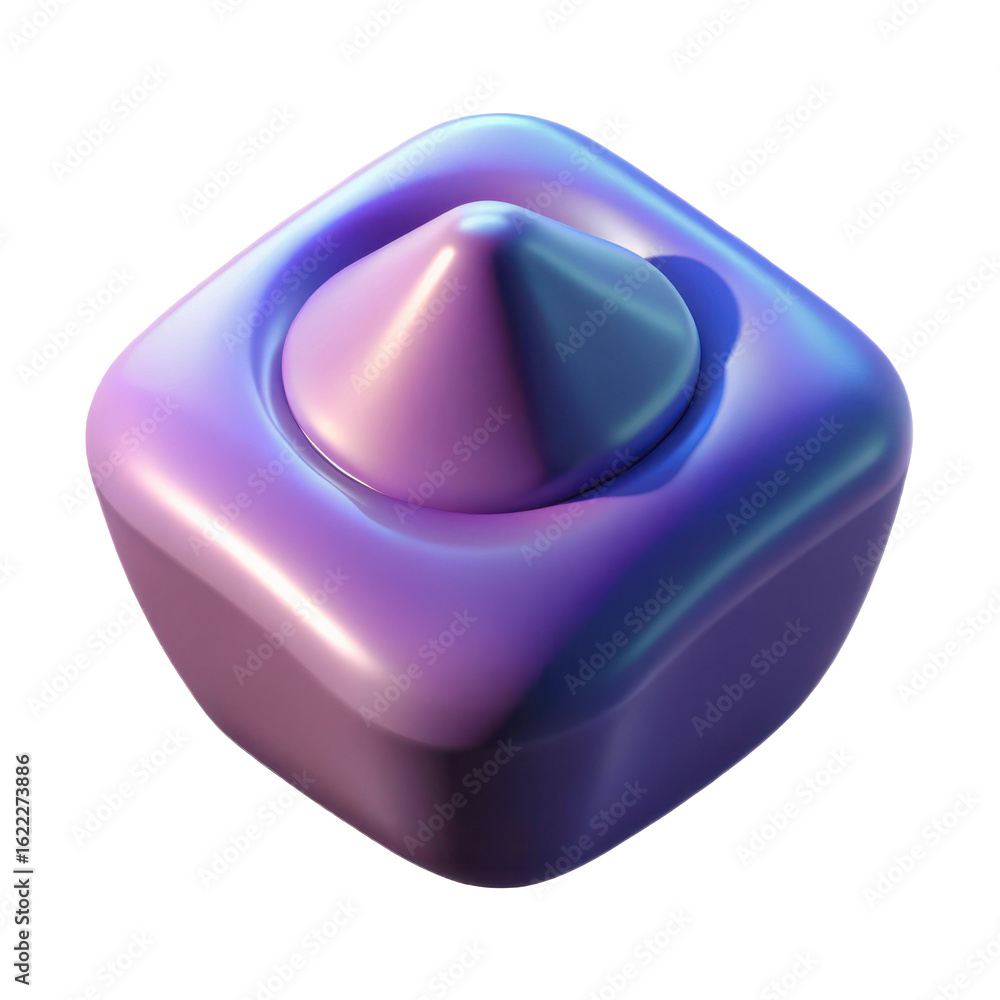 Poster iridescent cube with cone shape on top digital art render abstract design background for wallpaper