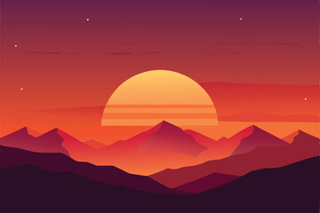 sunset with fiery orange sky background  .eps