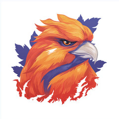 flaming phoenix mascot logo with esports style, white background