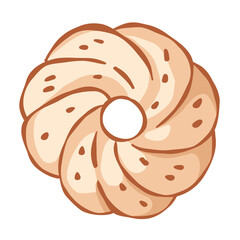 Round Bagel with Sesame seeds. Hand drawn Bakery Elements in soft Pastel colors. Cottagecore Aesthetic isolated Sticker