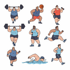 Men exercising fitness activities diverse workout routines