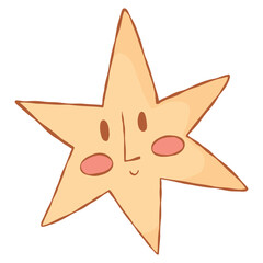 Adorable Star with Smiley Face. Cartoon childish Character. Cottagecore Aesthetic Isolated stickers