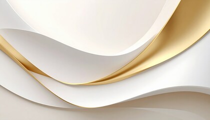 Dynamic flow of curved white and gold paper layers abstract design digital art minimalist environment top-down view modern aesthetic