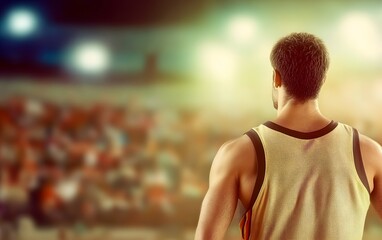 Powerful Basketball Player Back View Stadium Crowd