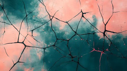 Abstract Cracked Texture Teal Pink Background
