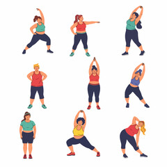 Women stretching fitness workout exercises diverse body types