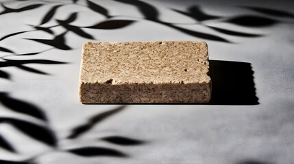 Textured Stone Block Minimalist Product Display Mockup with Leaf Shadows