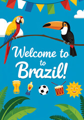Naklejka premium Vibrant Brazil: A Colorful Welcome to the Land of Samba, Beaches, and Carnival