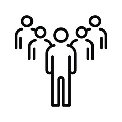 A group of 5 outlined figures with circular heads and simple body shapes arranged in a semicircle formation