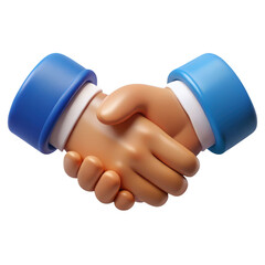 3d handshake icon with blue cuffs isolated on transparent background