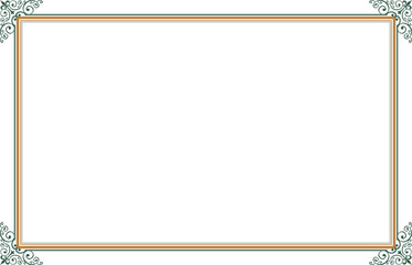 Elements of ornate vintage frames. Border gold and green on white classic calligraphy swirls. Design print for greeting cards, wedding invitations, restaurant menu, royal certificates. Set 674
