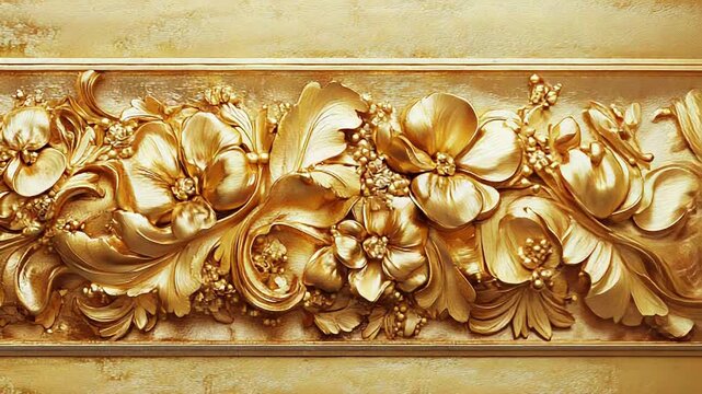 Golden floral bas relief ornament, luxurious decoration and elegance