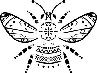 Mexican Style Bee Solid Black Vector Silhouette on White Background