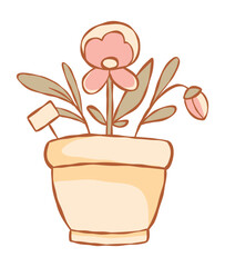 Garden Flowerpot with Pansy Flower. Hand drawn Cottage Floral Elements in soft Pastel colors. Cottagecore Aesthetic collection