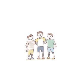 肩を組む小さい男の子3人