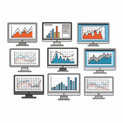 Fototapeta premium Monitors displaying charts and graphs for data analysis