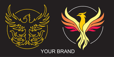 Phoenix Bird Logo-Both are designed in a symmetrical composition with circular framing. Ideal for brand identity, business logos, mythology-themed projects, or modern symbolic design