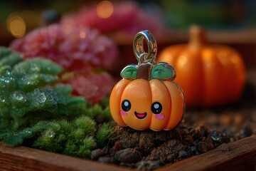 Cute pumpkin charm in garden setting