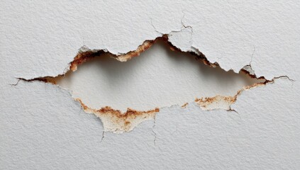 Cracked white wall with a hole