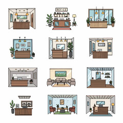 Office reception areas, waiting rooms, and interior spaces