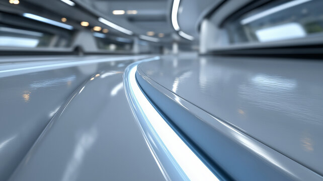 Clean futuristic digital environment with soft blue holographic lights, swirling data streams, metallic textures, and floating interface elements for sci-fi metaverse or UI design backdrops