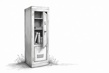 Open school locker with books on a white background, isolated, ideal for educational themes and organization concepts.