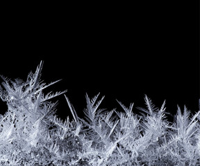 Snowflakes and frost texture with ice and cold border. Winter design for christmas and holiday. Transparent white background with isolated art frame Png.