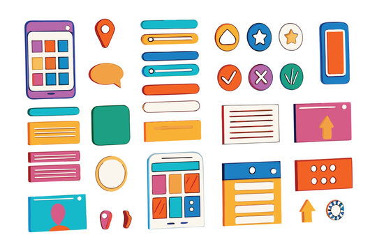 Mobile UI Design Elements: A vibrant array of colorful user interface elements, showcasing essential components for mobile app design.