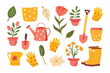 Gardening Collection: A vibrant collection of gardening essentials, from plants and pots to tools and gloves, perfect for illustrating the joys of springtime gardening.