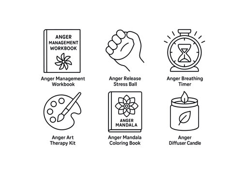 simple straight perfect outline stroke icon items monoline icons style isolated on white background anger management workbook anger release stress ball anger breathing timer anger art