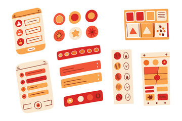 Digital Interface Elements: This image showcases a collection of user interface elements with a cartoonish style. These elements are perfect for illustrating app design concepts.