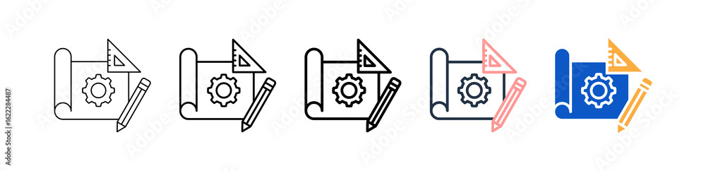 Poster blueprint different style icons set vector illustration.