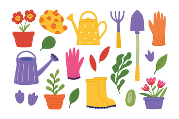 Garden Essentials: A delightful illustration showcases an array of essential gardening tools, embodying the joy of nurturing plants and cultivating a thriving garden.