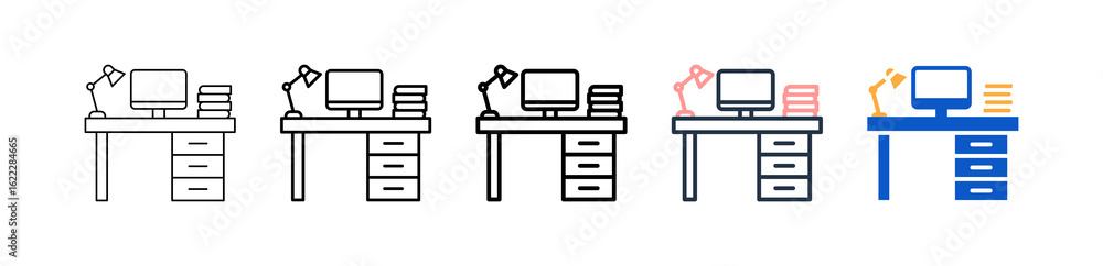 Aufkleber work table different style icons set vector illustration.