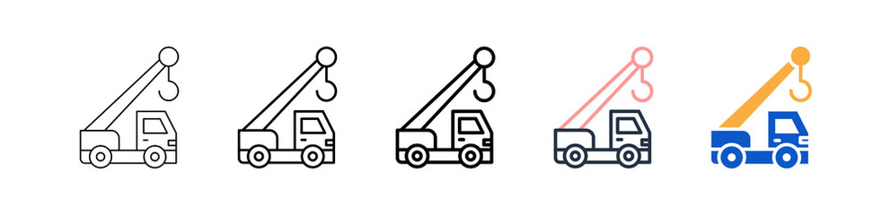 Crane Truck different style icons set vector illustration. 